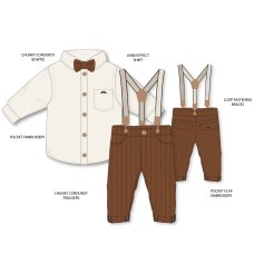 G11526TOD: Boys Shirt With Corduroy Bow Tie & Pant With Braces Outfit (2-4 Years)